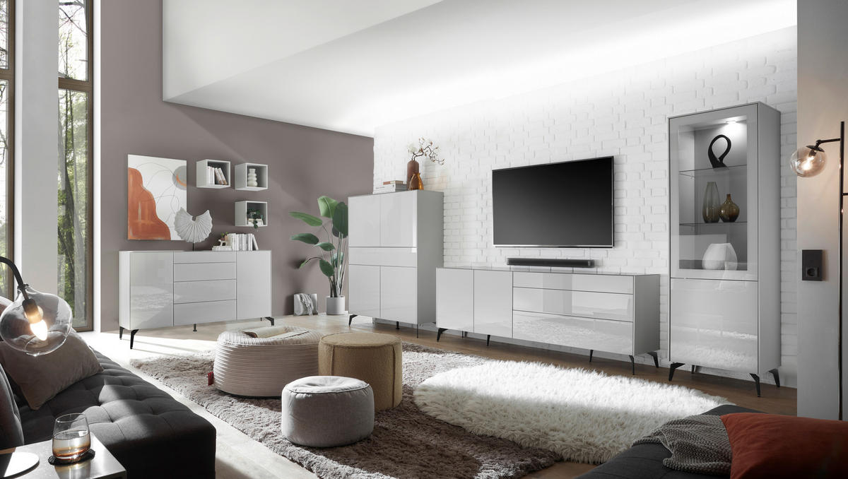 SIDEBOARD Imola  in 179/89/42 cm  - Hellgrau/Schwarz, Design, Glas/Holzwerkstoff (179/89/42cm) - Novel