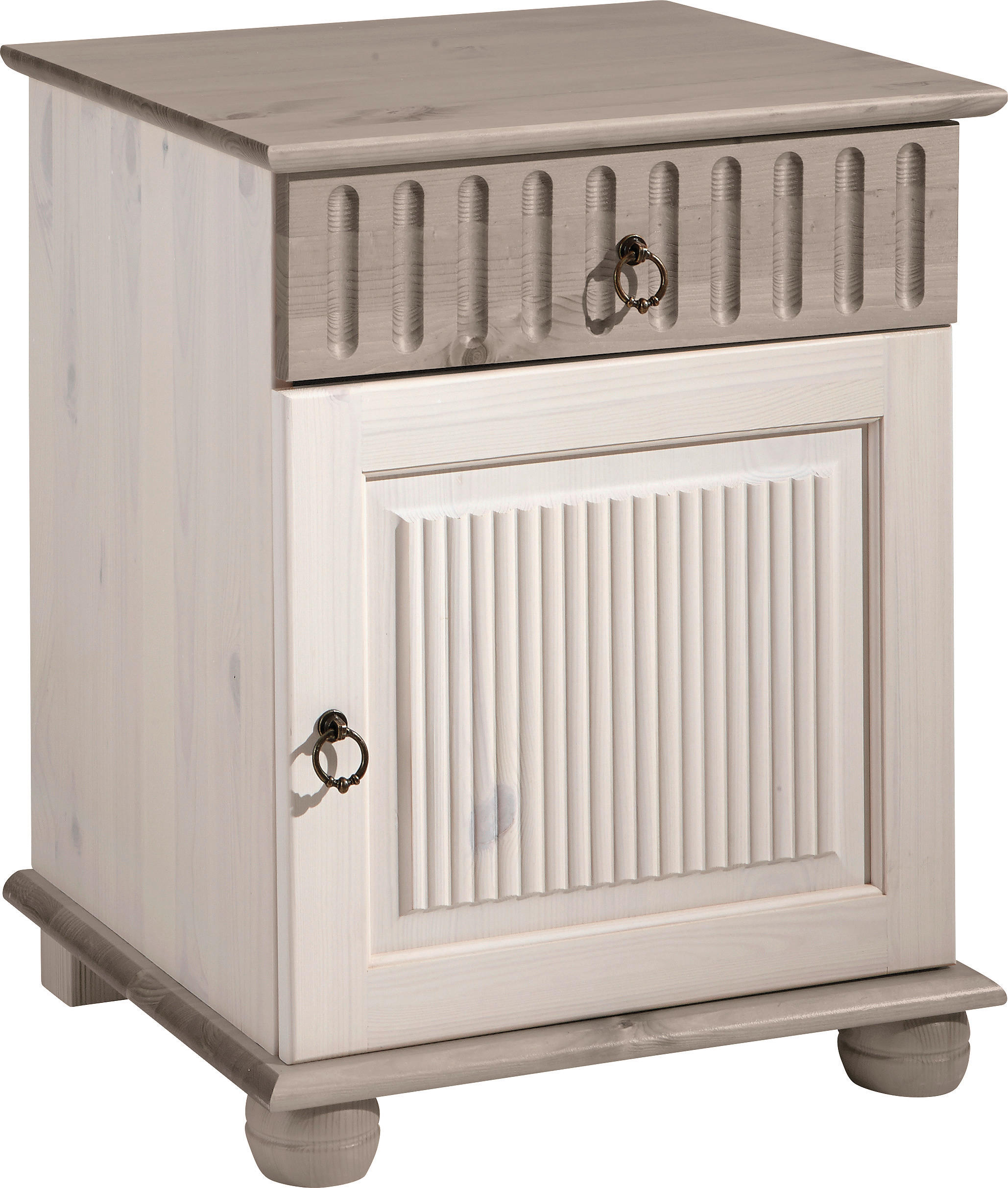 NACHTSCHRANK Kiefer massiv Grau, Weiß - Weiß/Grau, LIFESTYLE, Holz/Metall (48/60/40cm) - Carryhome