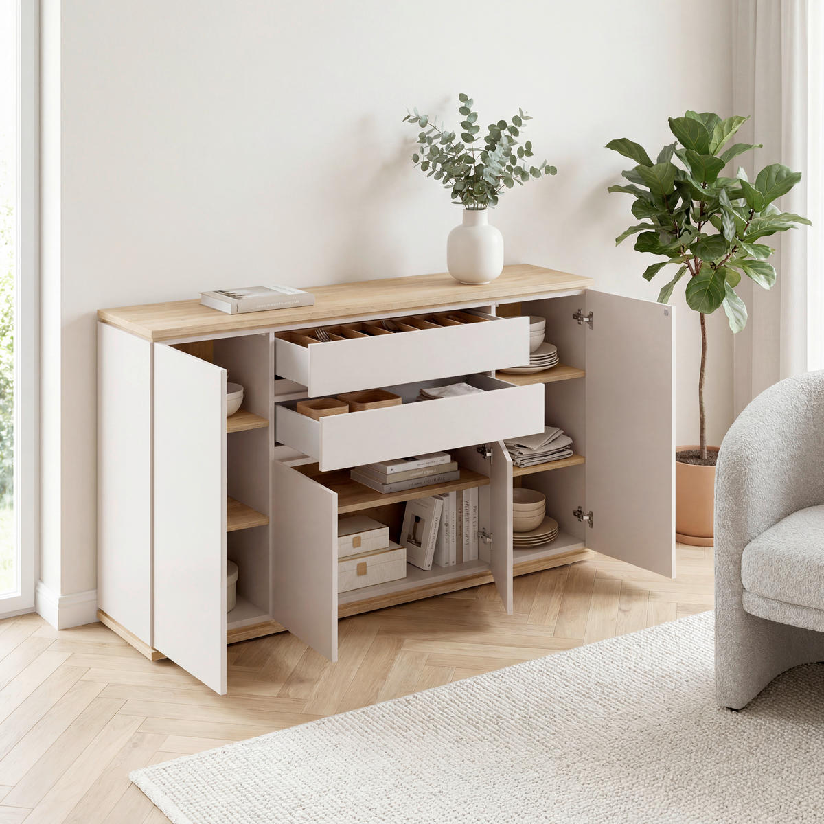 SIDEBOARD  184/93/42 cm 2 Schublade(n)  - Kaschmir/Eichefarben, Design, Holzwerkstoff (184/93/42cm) - Xora