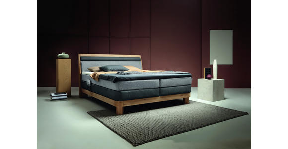 BOXSPRINGBETT 180/200 cm  in Taupe, Eichefarben, Dunkelgrau  - Taupe/Eichefarben, KONVENTIONELL, Leder/Holz (180/200cm) - Valnatura