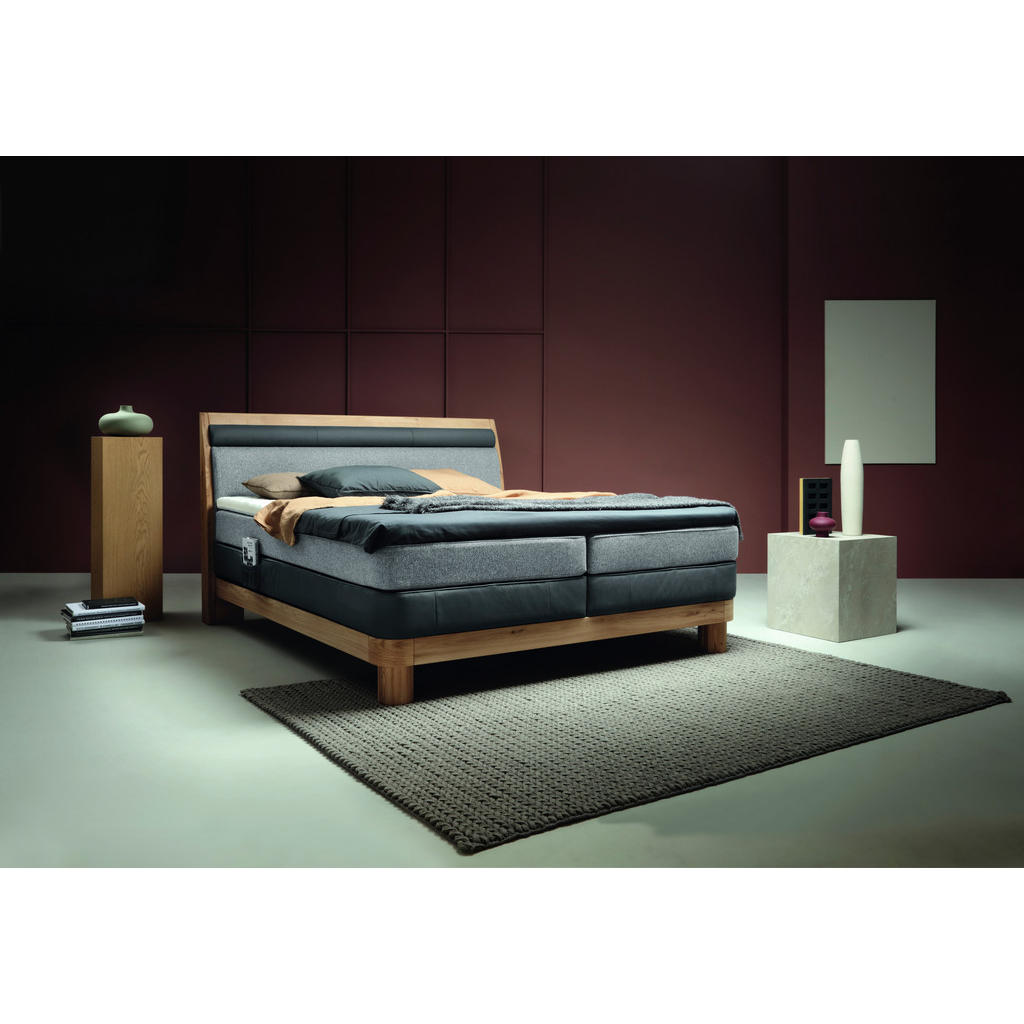 Thumbnail - Valnatura Boxspringbett, Taupe, Eiche, Dunkelgrau, Textil, Echtleder, Rindleder, Eiche, massiv, H3, 7-Zonen, Höhe ca. 17...