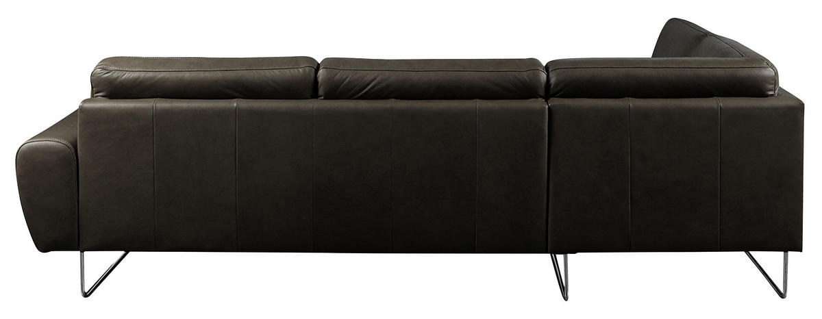 ECKSOFA in Echtleder Schwarz  - Chromfarben/Schwarz, Design, Leder/Metall (250/273cm) - Livetastic