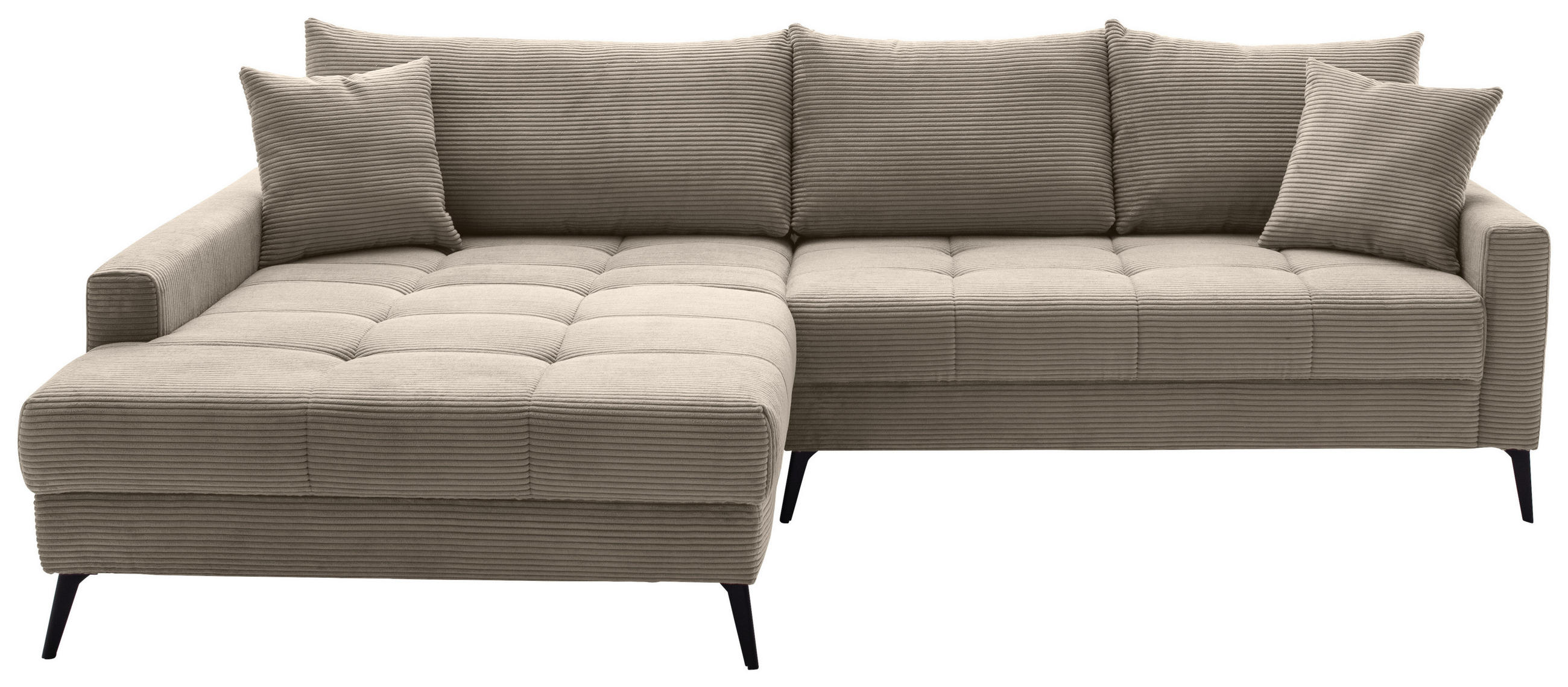 ECKSOFA Taupe Cord  - Taupe/Schwarz, KONVENTIONELL, Textil/Metall (173/280cm) - Hom`in