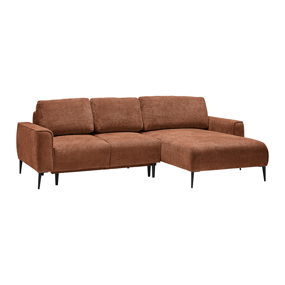 ECKSOFA Webstoff Terracotta  - Terracotta/Schwarz, Modern, Textil/Metall (255/164cm) - MID.YOU