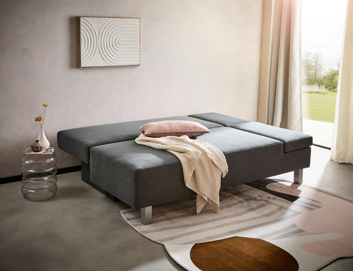 SCHLAFSOFA Flachgewebe Dunkelgrau  - Chromfarben/Dunkelgrau, Design, Holz/Textil (205/77-93/99cm) - Novel