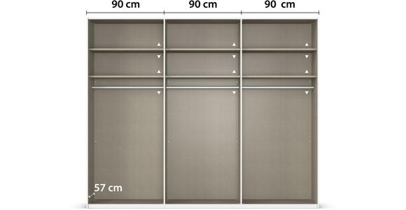SCHWEBETÜRENSCHRANK 270/223/68 cm 3-türig Eichefarben, Chromfarben, Hellgrau  - Chromfarben/Eichefarben, Design, Glas/Holz (270/223/68cm) - Novel
