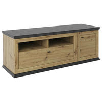 KOMODA POD TELEVIZI, tmavě šedá, dub artisan, 150/55,6/50 cm - černá/tmavě šedá, Basics, kov/kompozitní dřevo (150/55,6/50cm) - Hom`in