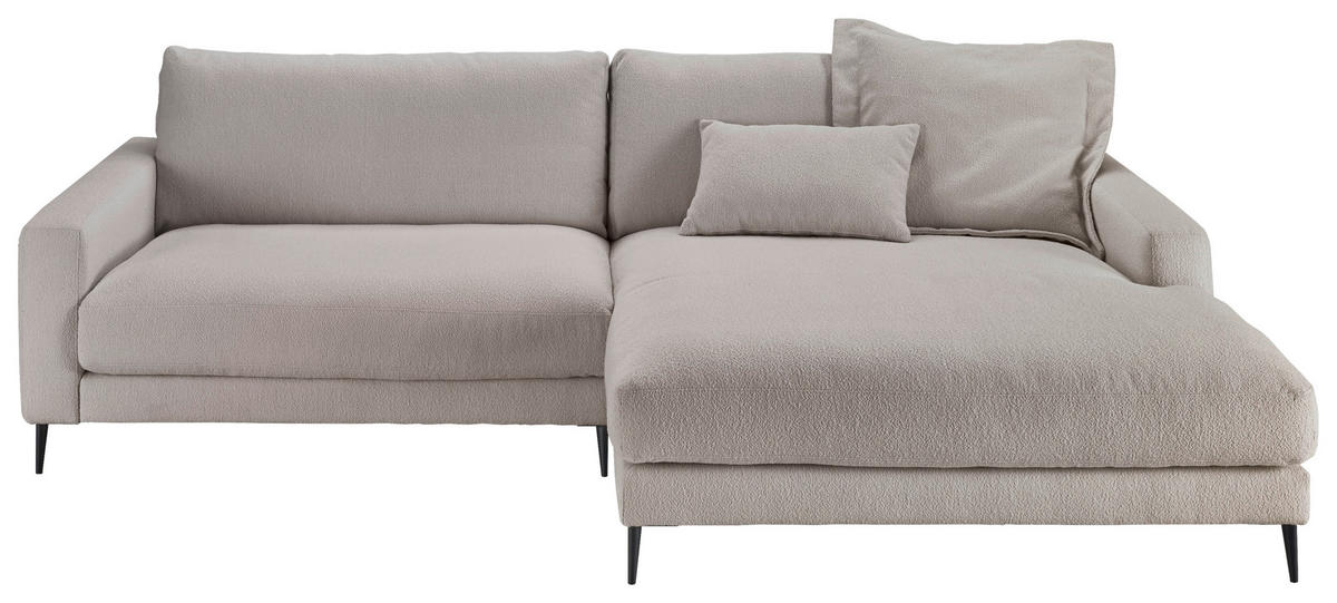 ECKSOFA Hellgrau Flachgewebe  - Hellgrau/Schwarz, Design, Textil/Metall (272/190cm) - Pure Home Lifestyle