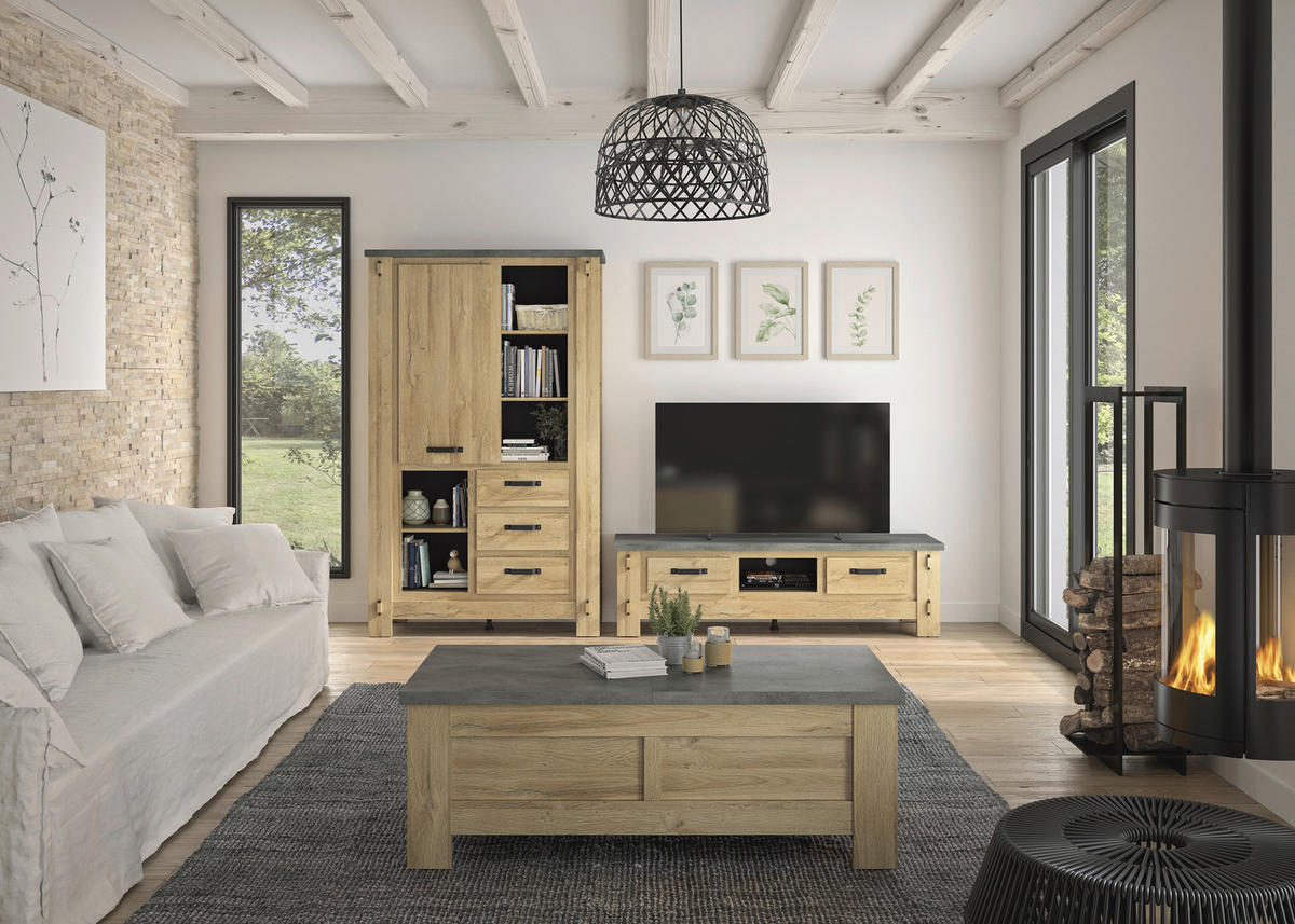 TV-ELEMENT - Eichefarben/Schwarz, MODERN, Holzwerkstoff/Metall (172/49/50cm) - MID.YOU