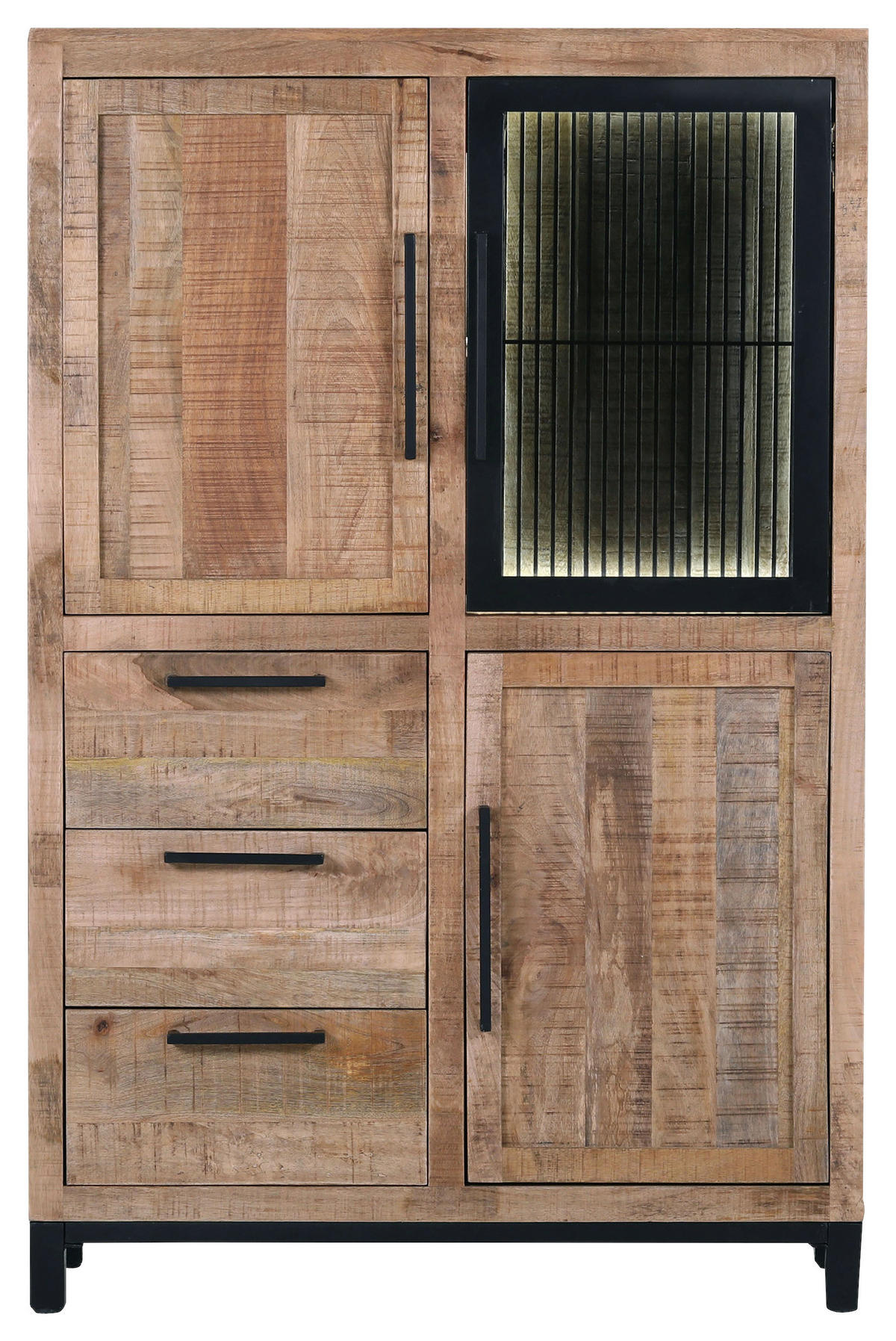 HIGHBOARD  in 95/145/43 cm  - Schwarz/Naturfarben, MODERN, Glas/Holz (95/145/43cm) - Livetastic