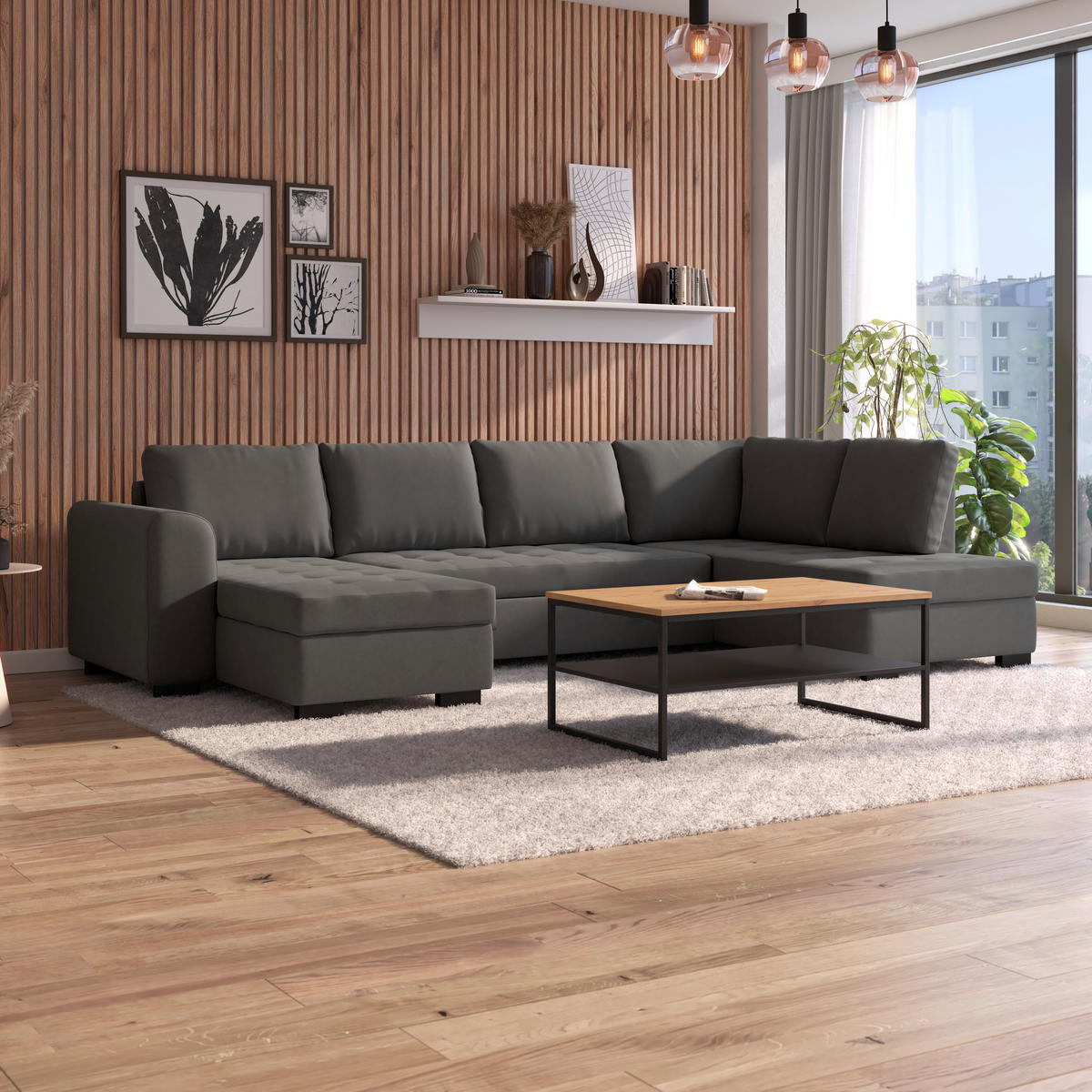 WOHNLANDSCHAFT Anthrazit Mikrofaser  - Anthrazit/Schwarz, MODERN, Kunststoff/Textil (155/305/178cm) - P & B