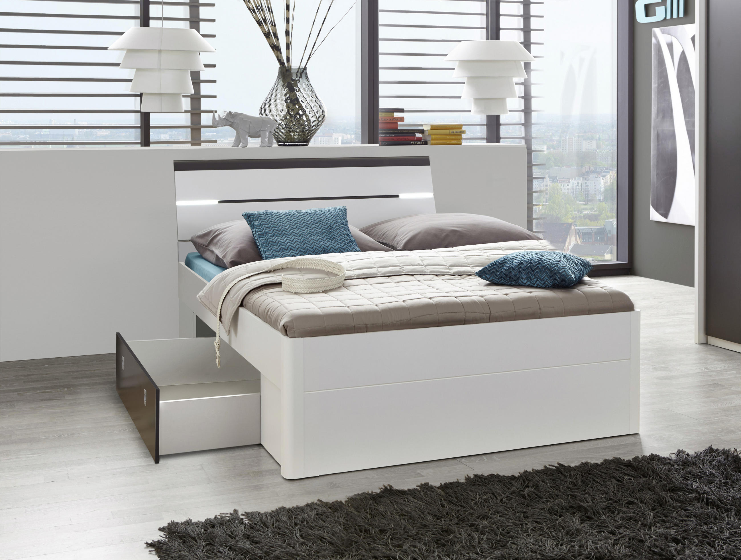 POSTEĽ S ÚLOŽNÝM PRIESTOROM, 140/200 cm biela, antracitová - biela/antracitová, Modern (140/200cm) - MID.YOU