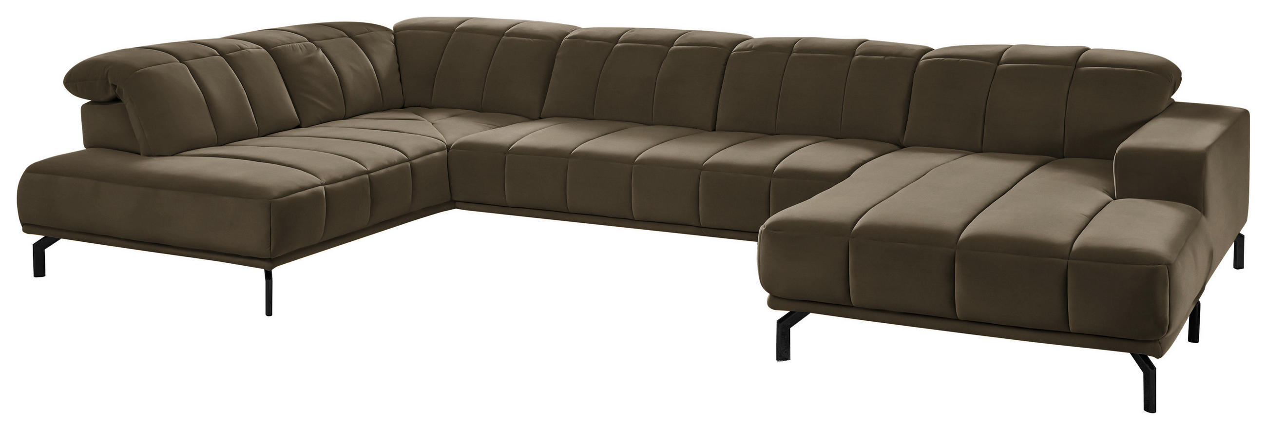 WOHNLANDSCHAFT Graubraun Velours  - Graubraun/Schwarz, Design, Textil/Metall (219/383/195cm) - Beldomo Style