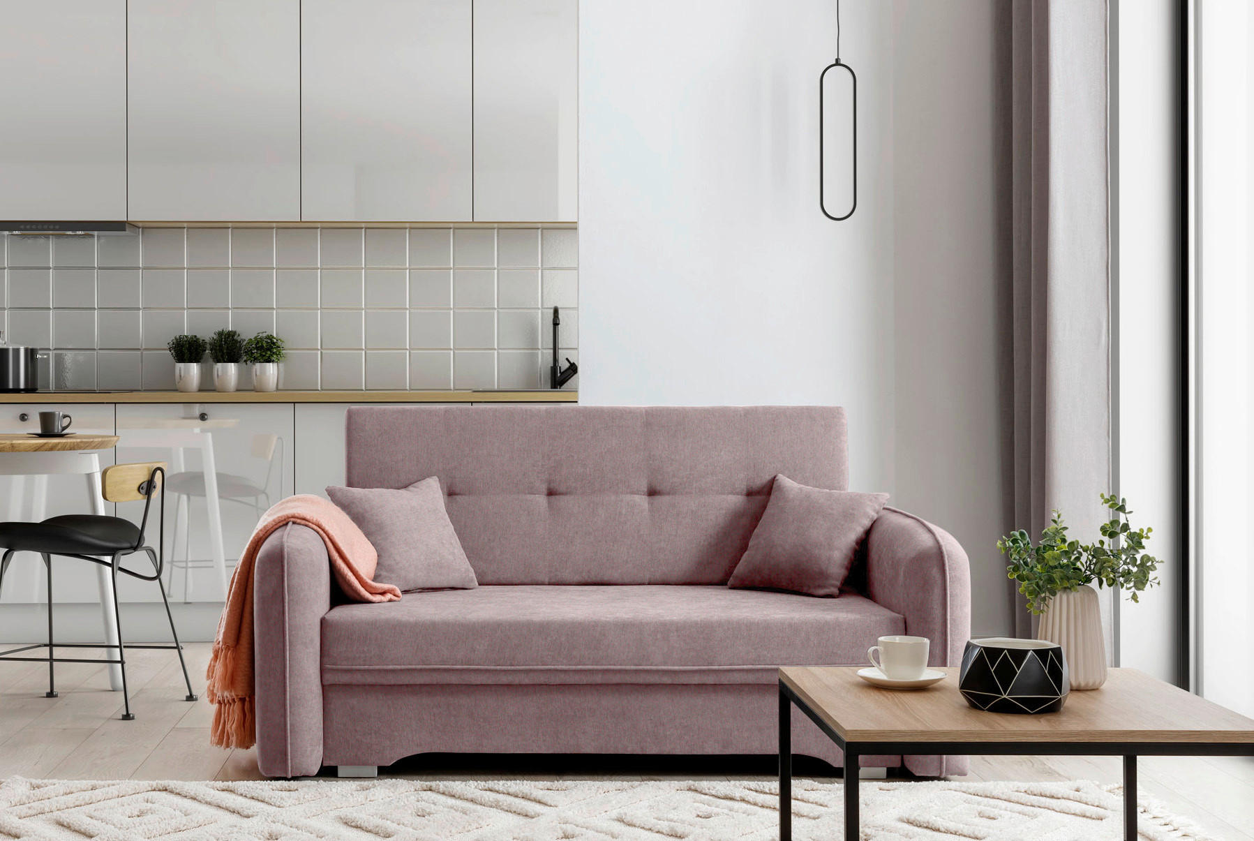 SCHLAFSOFA in Textil Rosa  - Silberfarben/Rosa, Design, Kunststoff/Textil (155/105/75cm) - MID.YOU