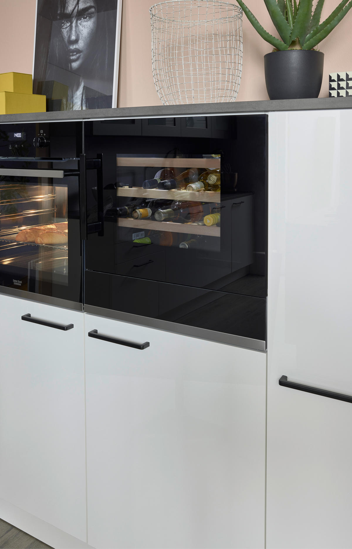 EINBAUKÜCHE L16  - Weiß Hochglanz/Grau, Design, Holzwerkstoff - Dieter Knoll