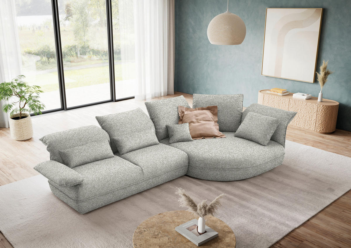 ECKSOFA Chenille Ecru  - Ecru/Schwarz, Design, Kunststoff/Textil (343/154cm) - Koinor