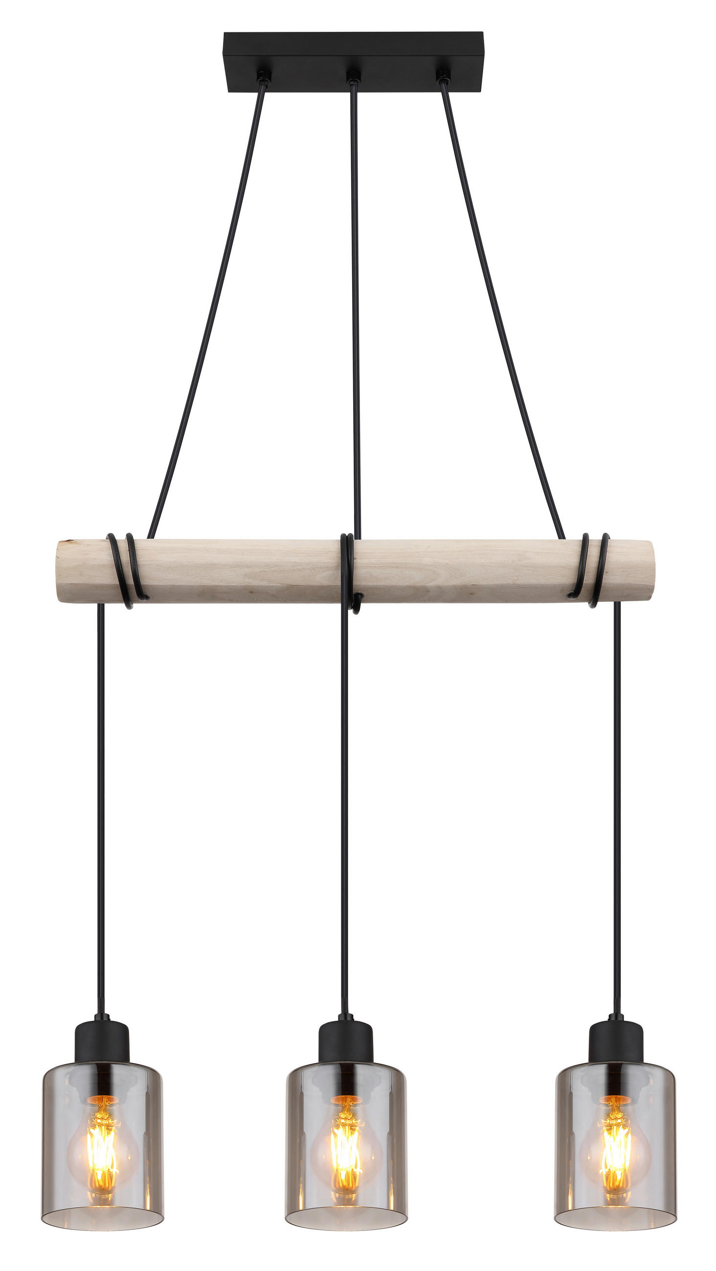 HÄNGELEUCHTE 50/10/140 cm   - Schwarz/Naturfarben, Natur, Glas/Holz (50/10/140cm) - Globo