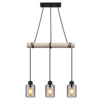HÄNGELEUCHTE 50/10/140 cm    - Schwarz/Naturfarben, Natur, Glas/Holz (50/10/140cm) - Globo
