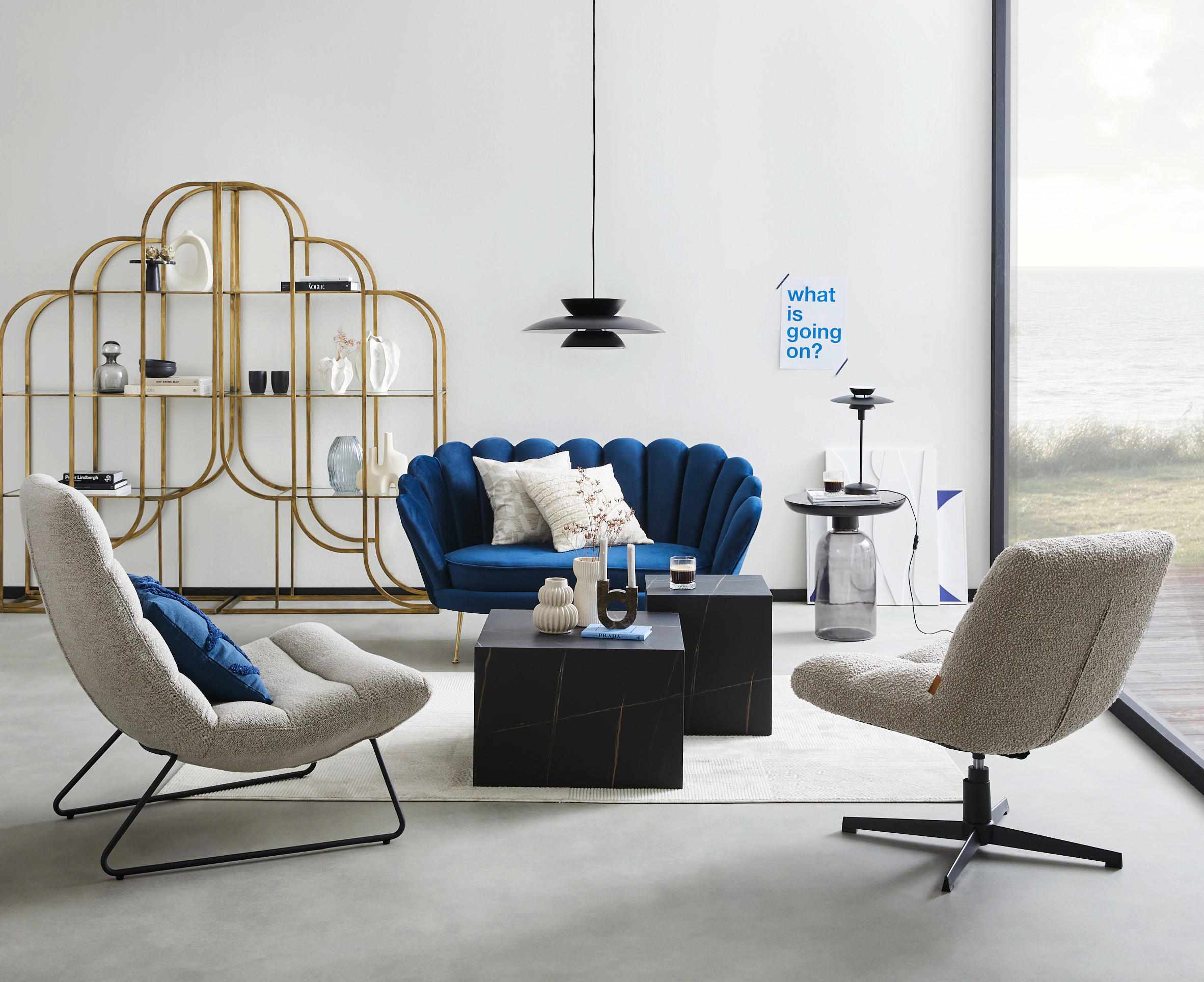 BEISTELLTISCH in Metall, Glas 50/50/56 cm  - Blau/Schwarz, Design, Glas/Metall (50/50/56cm) - Livetastic