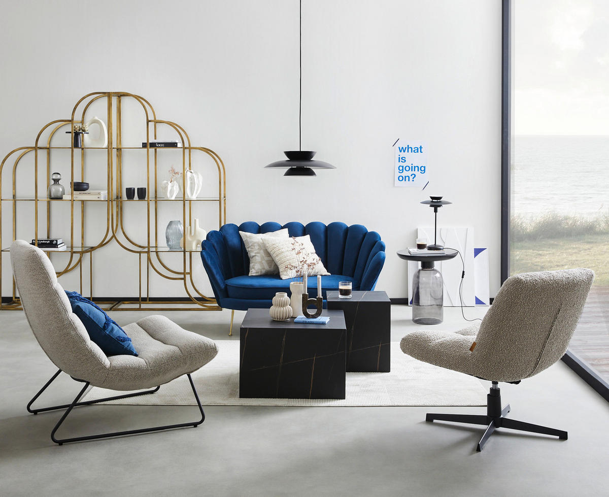 BEISTELLTISCH 50/50/56 cm Blau, Schwarz rund  - Blau/Schwarz, Design, Glas/Metall (50/50/56cm) - Livetastic