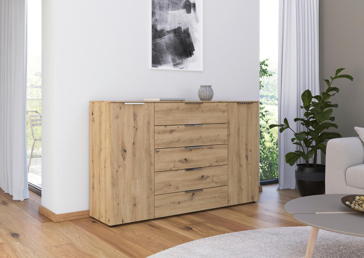 KOMMODE 160/100/42 cm Chromfarben, Eiche Artisan  - Chromfarben/Schwarz, Modern, Holzwerkstoff/Kunststoff (160/100/42cm) - Rauch Möbel