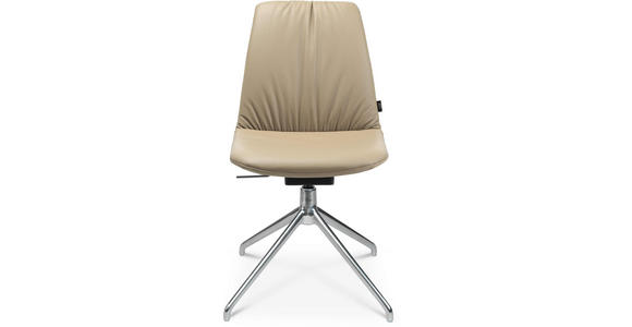 STUHL  in Aluminium Echtleder pigmentiert Metall, Leder  - Beige/Alufarben, Design, Leder/Metall (46/81,5-84,5/55cm) - Johann Jakob