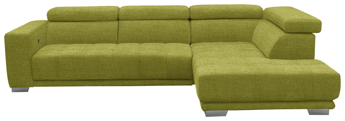 ECKSOFA in Chenille Hellgrün  301/207 cm  - Chromfarben/Hellgrün, Design, Textil (301/207cm) - Xora
