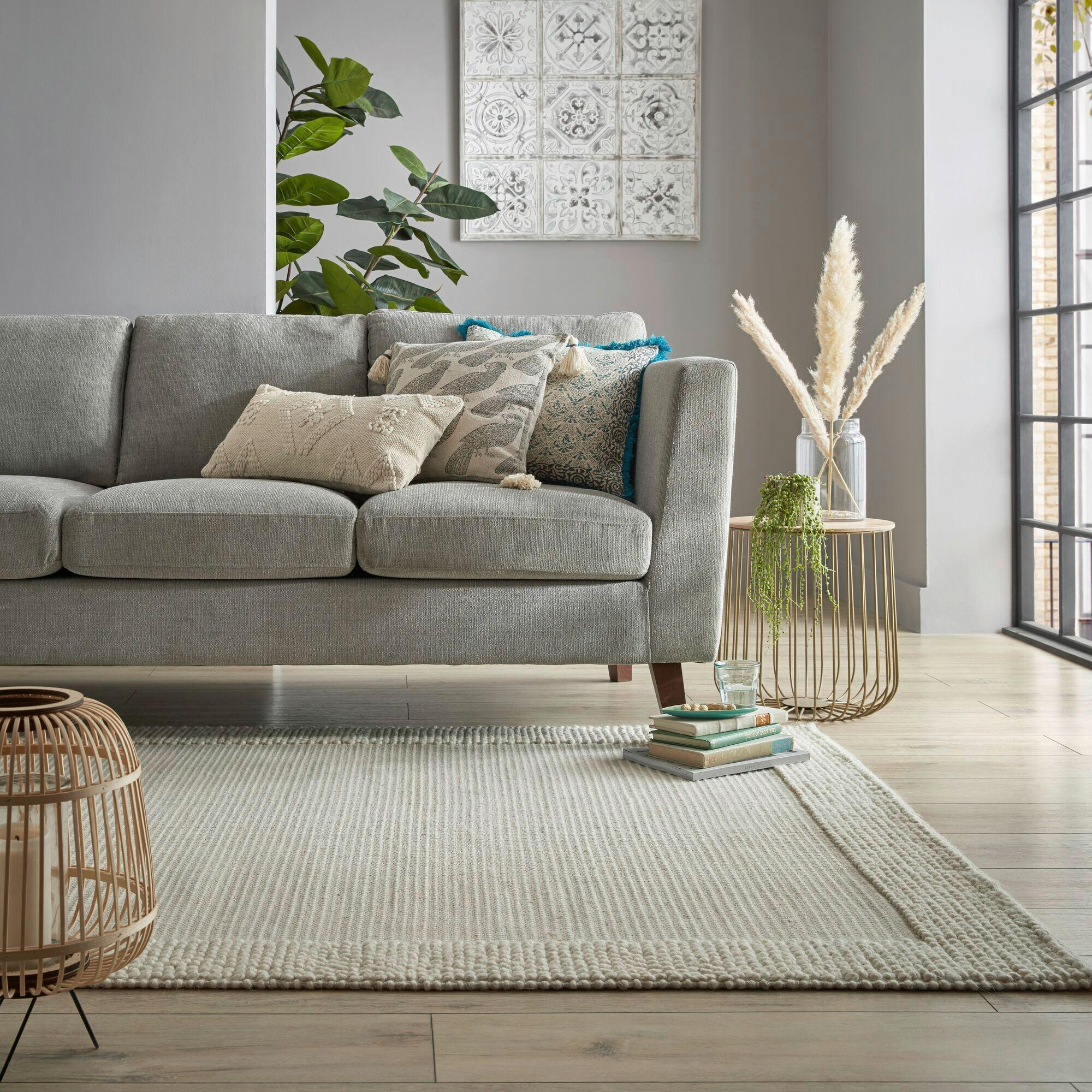 HANDWEBTEPPICH 200/290 cm BOBBLE WOOL BORDER Creme  - Creme, Trend, Textil (200/290cm) - Xora
