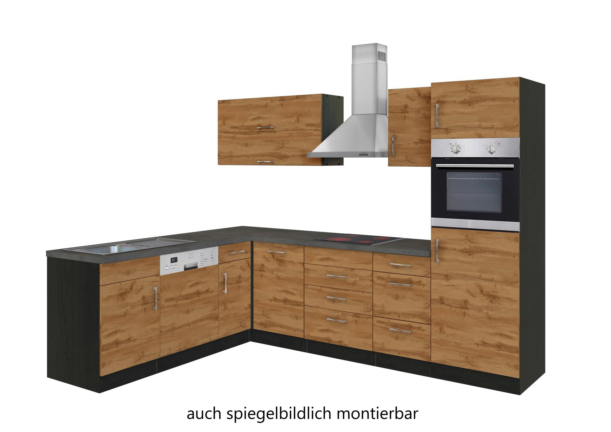 ECKKÜCHE 210/270 cm  in Graphitfarben, Schieferfarben, Eiche Wotan  - Chromfarben/Schieferfarben, Modern, Holzwerkstoff/Metall (210/270cm) - Held