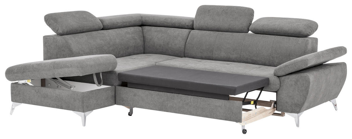 ECKSOFA Grau Mikrofaser  - Chromfarben/Grau, KONVENTIONELL, Textil/Metall (209/256cm) - Livetastic