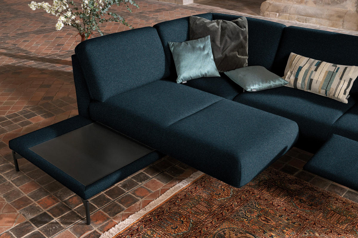 ECKSOFA in Struktur, Flachgewebe Dunkelblau  - Anthrazit/Dunkelblau, Design, Textil/Metall (230/254cm) - Johann Jakob