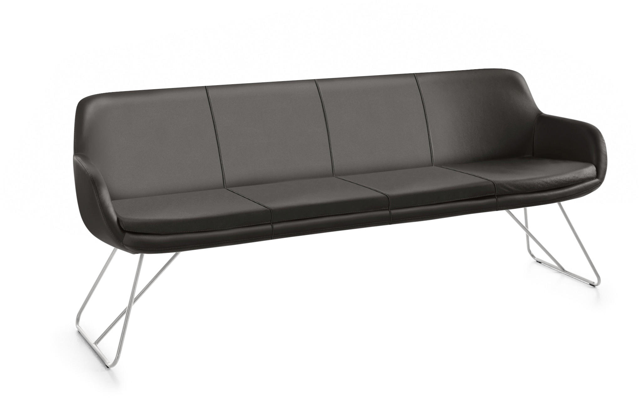 SITZBANK 200/87/65 cm Echtleder Dunkelbraun Metall  - Edelstahlfarben/Dunkelbraun, Design, Leder/Metall (200/87/65cm) - Musterring