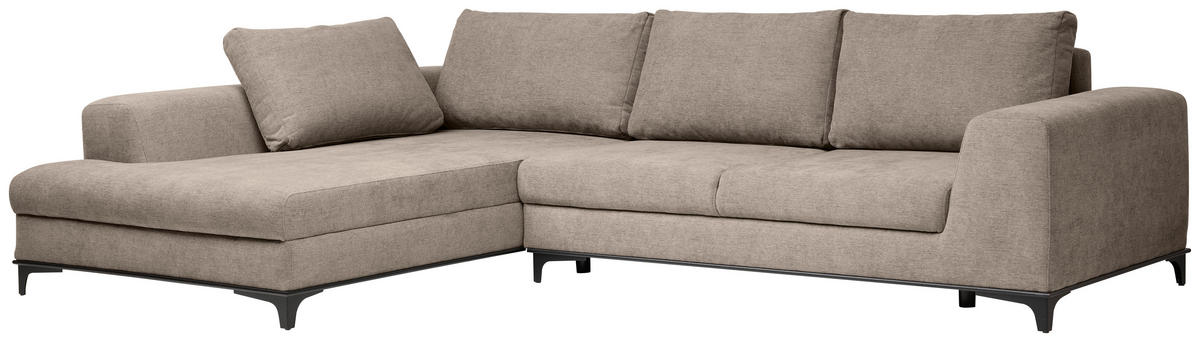 ECKSOFA inkl. Funktionen Greige Webstoff  inkl. Rückenkissen, Bettkasten, Schlaffunktion, Rücken echt  - Wengefarben/Greige, Design, Holz/Textil (211/314cm) - Stylife