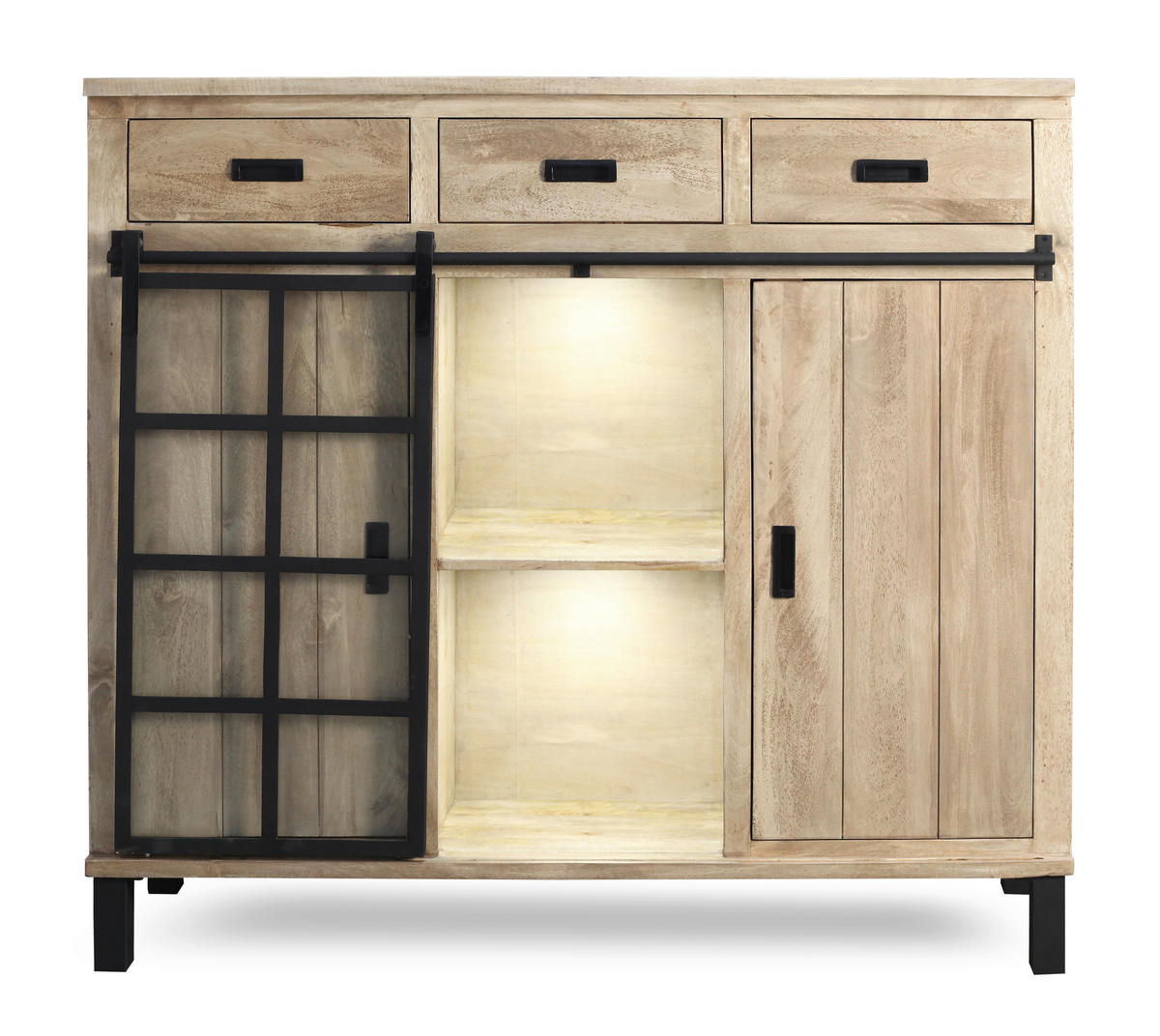 HIGHBOARD  148/135/42 cm 3 Schublade(n)  - Graubraun/Schwarz, LIFESTYLE, Glas/Holz (148/135/42cm) - Landscape