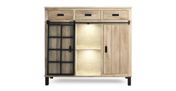 HIGHBOARD  148/135/42 cm 3 Schublade(n)  - Graubraun/Schwarz, LIFESTYLE, Glas/Holz (148/135/42cm) - Landscape
