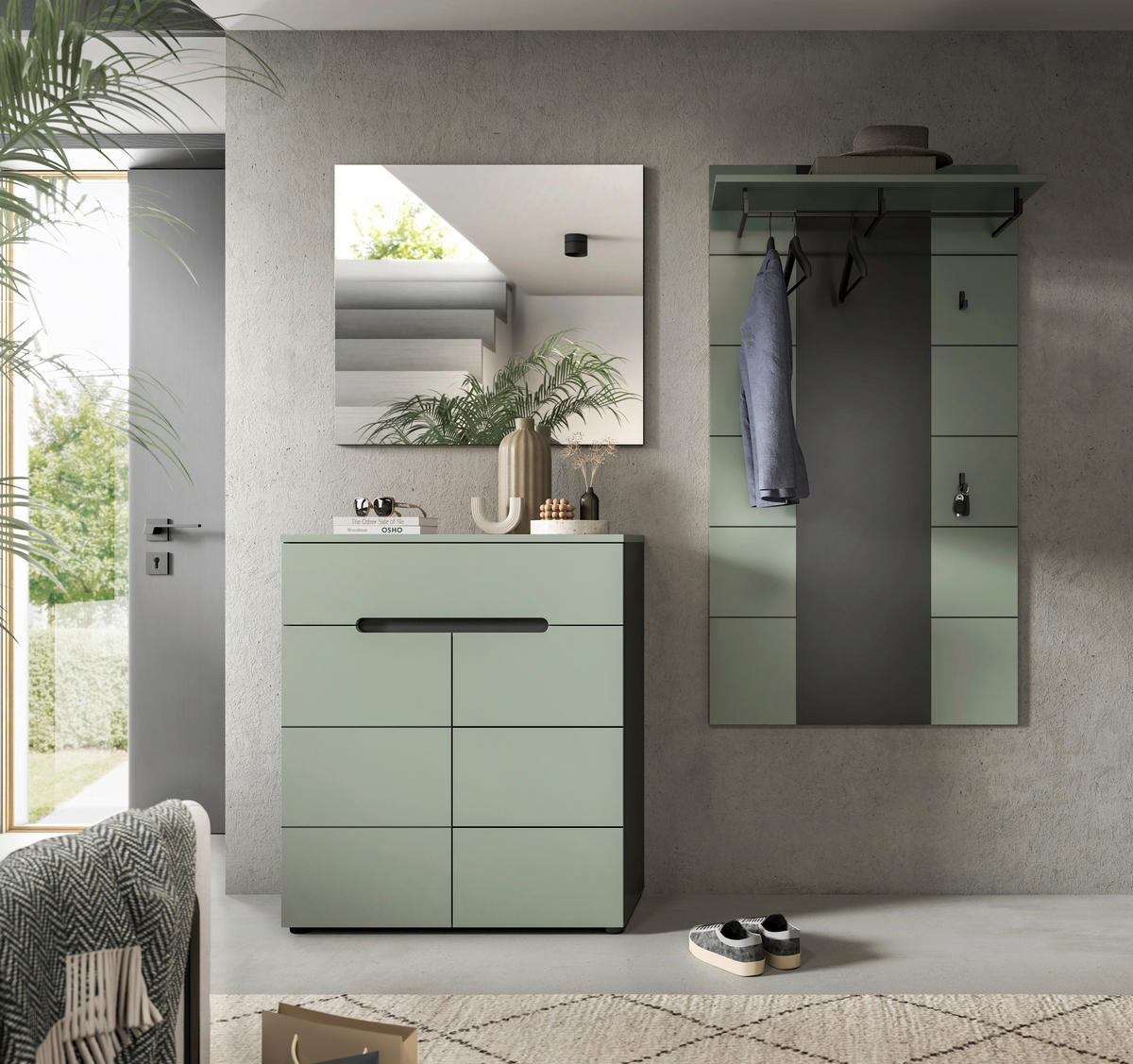 GARDEROBE 3-teilig 175/190/37 cm  - Graugrün/Grau, Design, Holzwerkstoff (175/190/37cm) - Livetastic