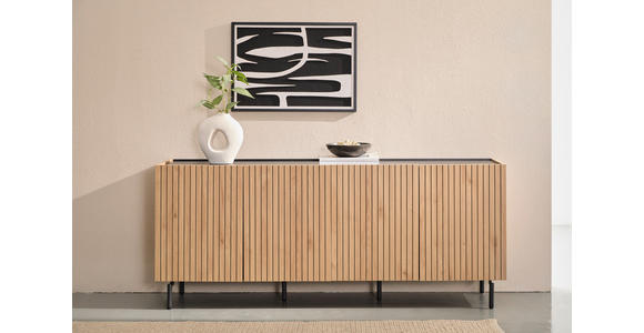 SIDEBOARD LINO 181/75/40 cm  - Eichefarben/Schwarz, Design, Holzwerkstoff/Metall (181/75/40cm) - Xora
