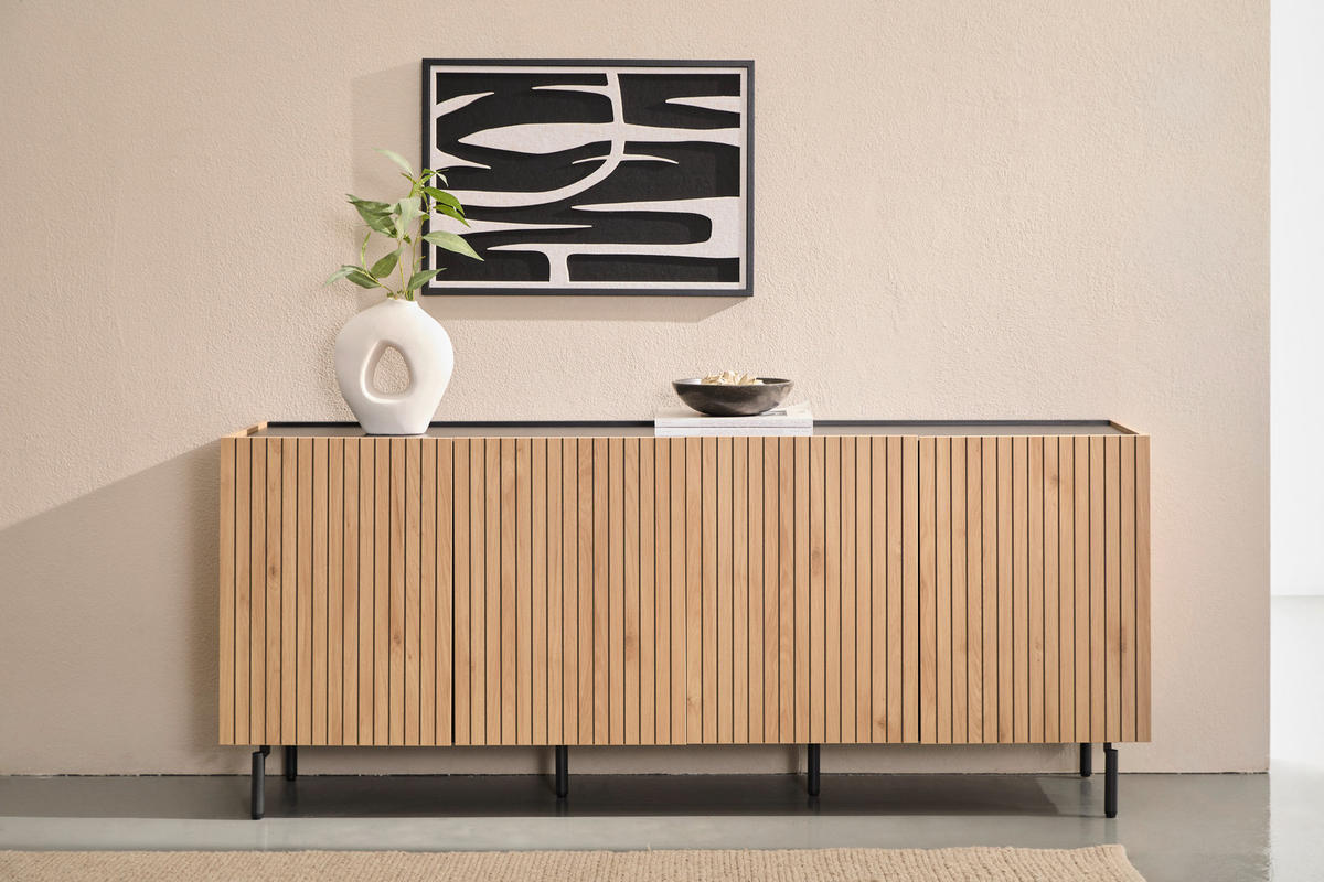 SIDEBOARD LINO 181/75/40 cm  - Eichefarben/Schwarz, Design, Holzwerkstoff/Metall (181/75/40cm) - Xora