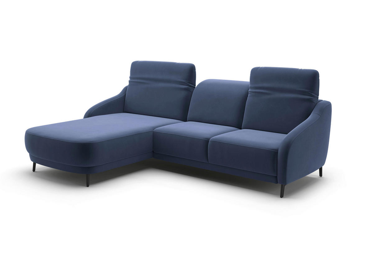 ECKSOFA BLUES V Blau Samt  - Blau/Schwarz, MODERN, Textil/Metall (191/271cm) - Sit & More