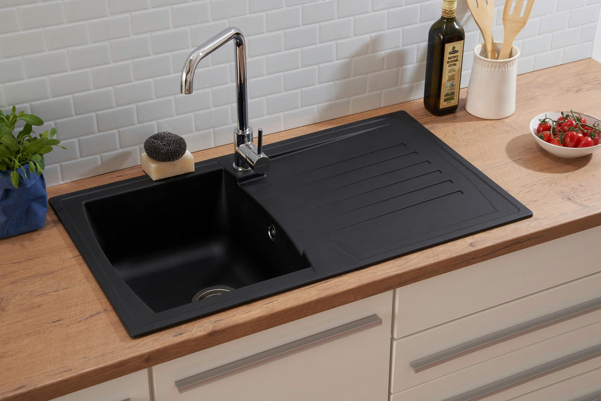 SPÜLE 1712BOSTON86X50S  - Schwarz, Trend, Glas/Kunststoff (86/20/50cm) - Respekta