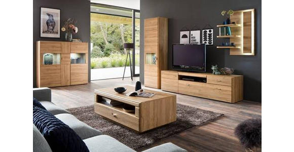 WOHNWAND in Eichefarben 300/206/52 cm - Eichefarben, KONVENTIONELL, Glas/Holzwerkstoff (300/206/52cm) - Cantus