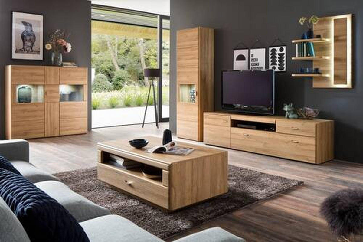 WOHNWAND  in Eichefarben 300/206/52 cm  - Eichefarben, Konventionell, Glas/Holzwerkstoff (300/206/52cm) - Cantus
