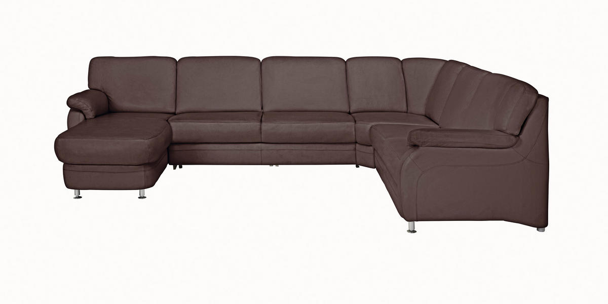 WOHNLANDSCHAFT in Echtleder Braun  - Alufarben/Braun, Konventionell, Leder/Metall (165/329/239cm) - Beldomo Premium