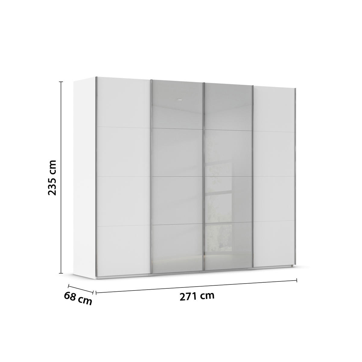 SCHWEBETÜRENSCHRANK 271/235/68 cm 4-türig Grau, Weiß  - Chromfarben/Weiß, KONVENTIONELL, Glas/Holzwerkstoff (271/235/68cm) - Novel