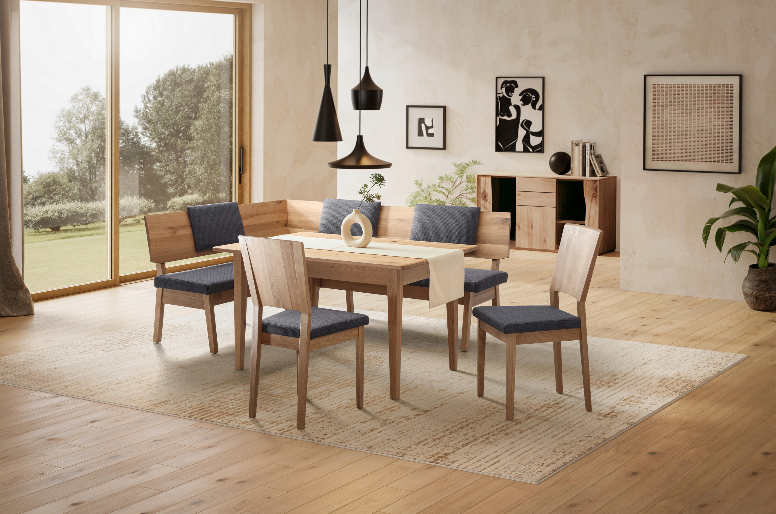 ECKBANKGRUPPE in Holz, Textil Anthrazit, Wildeiche  - Wildeiche/Anthrazit, Natur, Holz/Textil - Linea Natura