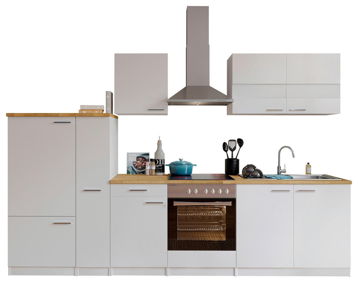 KÜCHENLEERBLOCK 300 cm   in Weiss  - Weiss/Edelstahlfarben, Basics, Holzwerkstoff/Metall (300cm) - Respekta