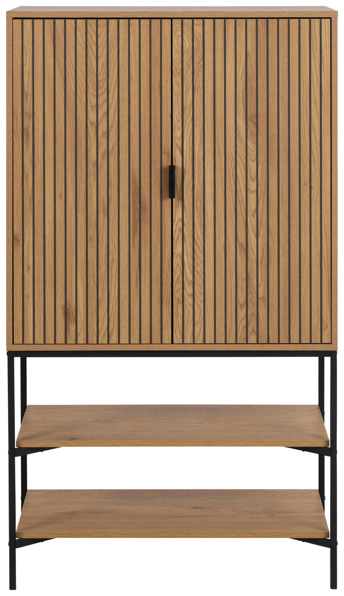 VISOKA KOMODA, barve hrasta  - črna/barve hrasta, Design, kovina/leseni material (80/140/40cm) - Livetastic