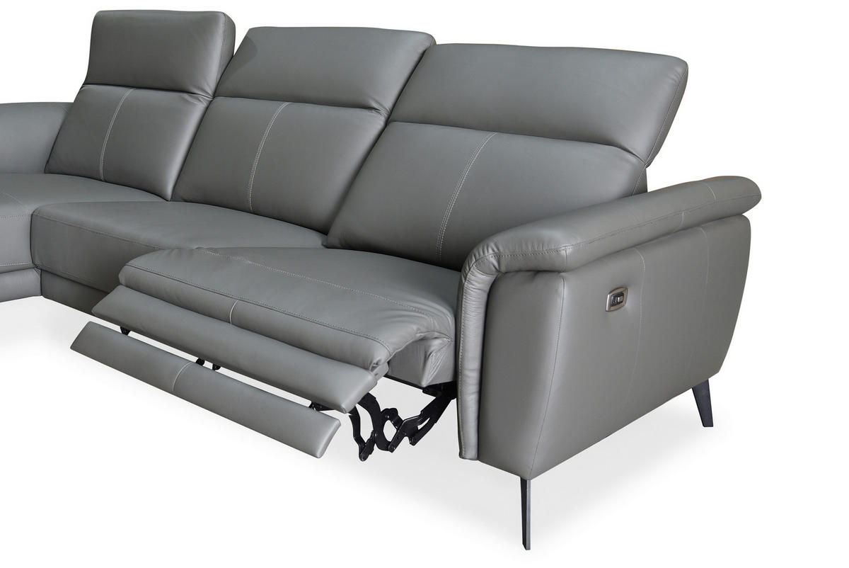 ECKSOFA Grau Echtleder  - Schwarz/Grau, MODERN, Leder/Holz (276/174cm) - Livetastic
