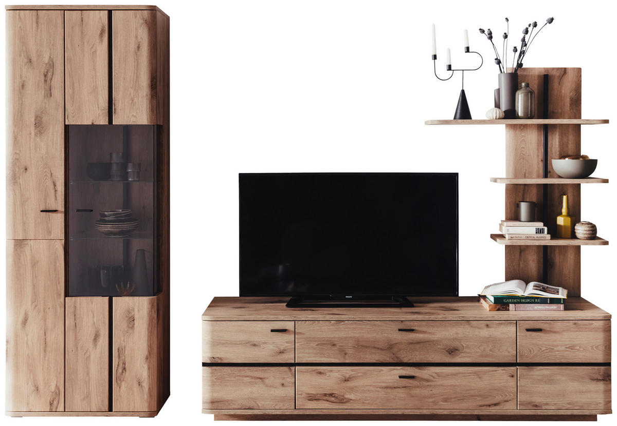WOHNWAND  in Anthrazit, Eichefarben 285/208/50 cm  - Eichefarben/Anthrazit, Konventionell, Glas/Holzwerkstoff (285/208/50cm) - Cantus