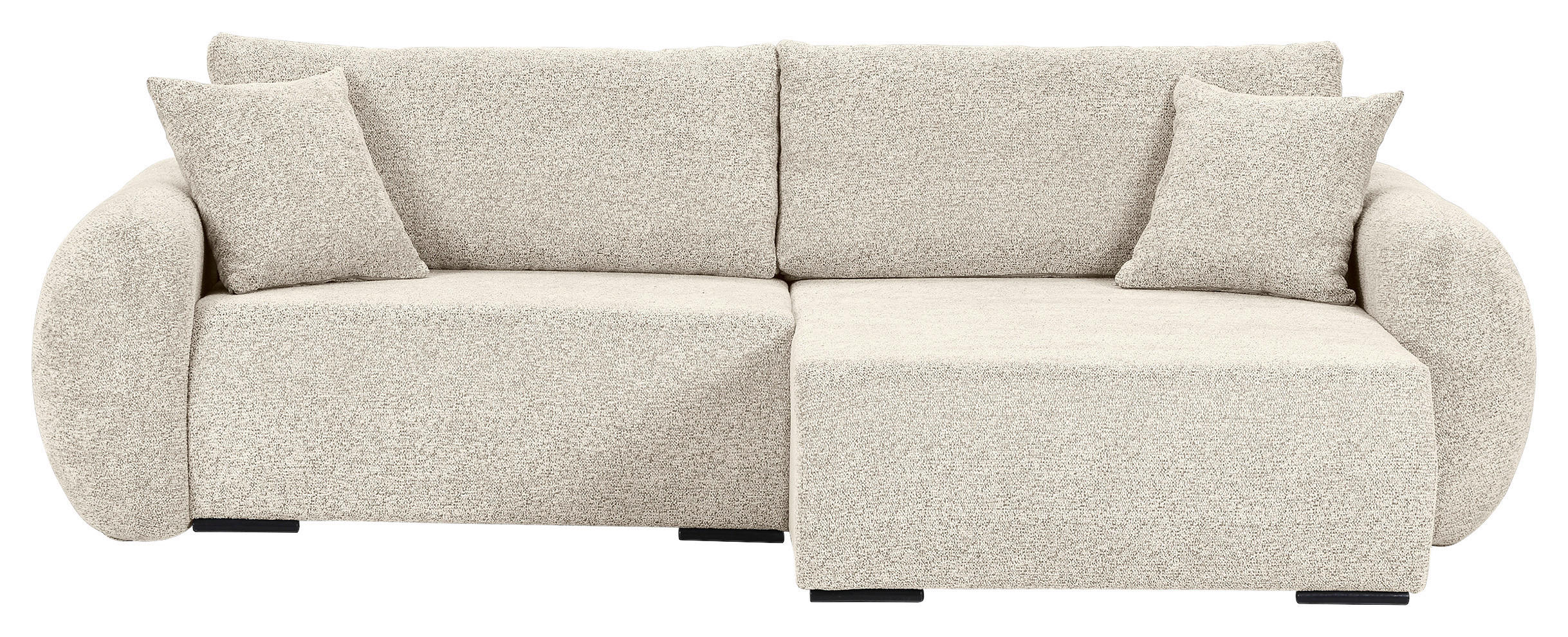 ECKSOFA Beige Flachgewebe Zierkissen, Rückenkissen, Bettkasten, Schlaffunktion, Rücken echt, Liegefläche im Originalstoff  - Beige/Schwarz, KONVENTIONELL, Kunststoff/Textil (250/145cm) - Carryhome